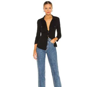 JAMES PERSE Sheer Slub Side Panel Button Down Shirt in Black Size 2 (Medium)